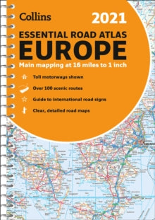Collins Road Atlas  Road Atlas Europe 2021 Essential: A4 Spiral (Collins Road Atlas) - Collins Maps (Spiral bound) 23-07-2020 